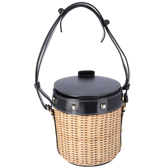 Salvatore Ferragamo Gancini Drawstring Bucket Bag Wicker Studded Leather + Pouch - Picture 5 of 12